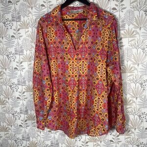 Vincente Milan NY Blouse Boho Floral Festival Top‎ Pink Yellow Orange Cotton 3X